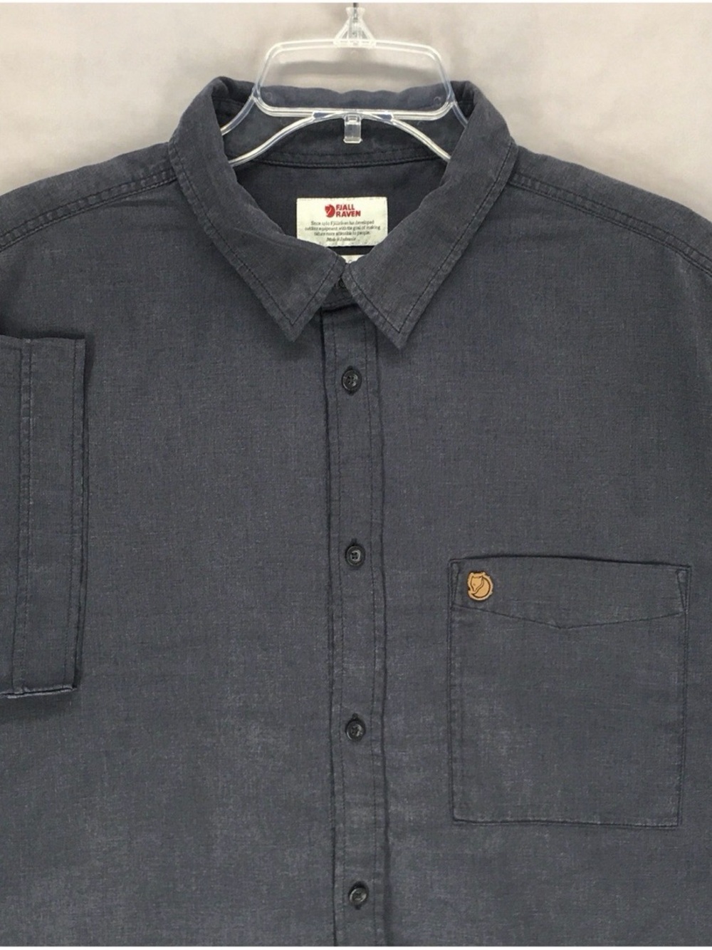 Fjallraven Ovik Travel Shirt Mens XXL Navy Blue Hemp Blend Comfort Fit 87039